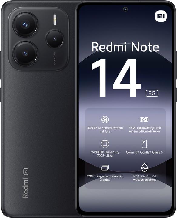 Xiaomi Redmi Note 14 (256 GB, Middernachtelijk zwart, 6.67", Dubbele SIM, 4G)
