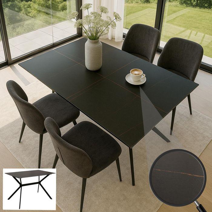 Image du produit Mendler Esszimmertisch HWC-O58, Sinterstein Metall, Marmor-Optik 120cm – schwarz-gold