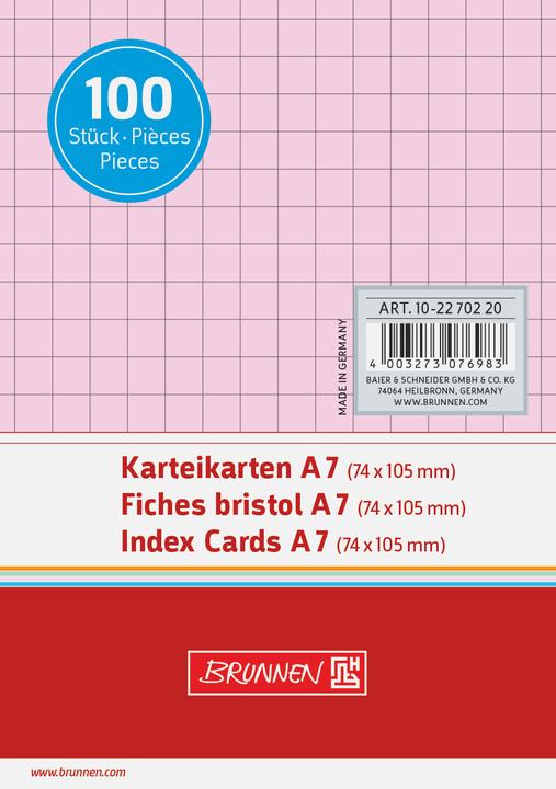Actual product image Brunnen Index cards A7 chequered red PU=100 pieces (A7, 180 g/m²)