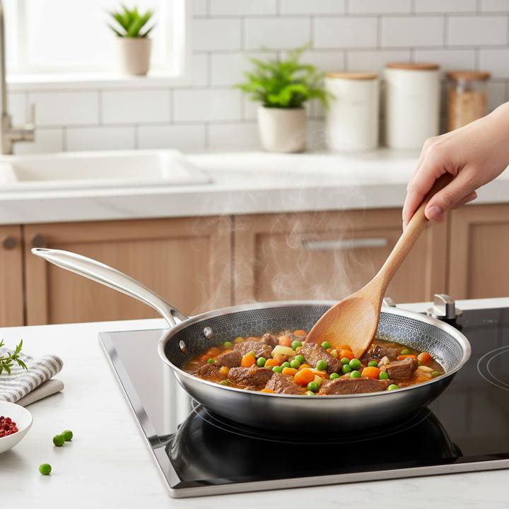 Produktbild Cheffinger Pfanne 24cm Wabenstruktur mit Langgriff (Bratpfanne, Edelstahl, 24 x 6 cm)