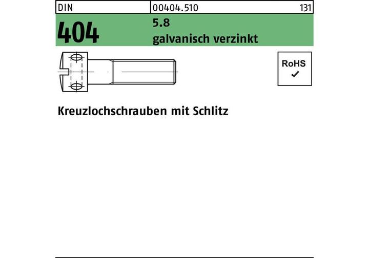 Produktbild Kreuzlochschraube DIN 404 Schlitz M 4 x 6 5.8 galvanisch verzinkt (100 Schrauben pro Stück)
