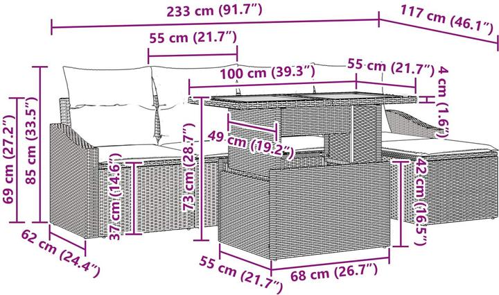 Produktbild vidaXL Garten-Dining-Set (100 x 55 x 73 cm)
