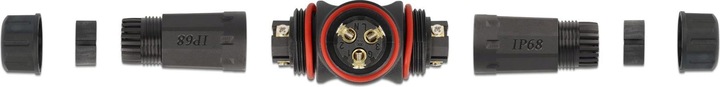 Actual product image Delock Cable connector T-shape for outdoor use 3 pin, IP68 waterproof, screwable, cable diameter 4,5