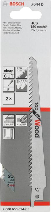 Image du produit Bosch Professional Zubehör Lame de scie sabre S 644 D, Top fo