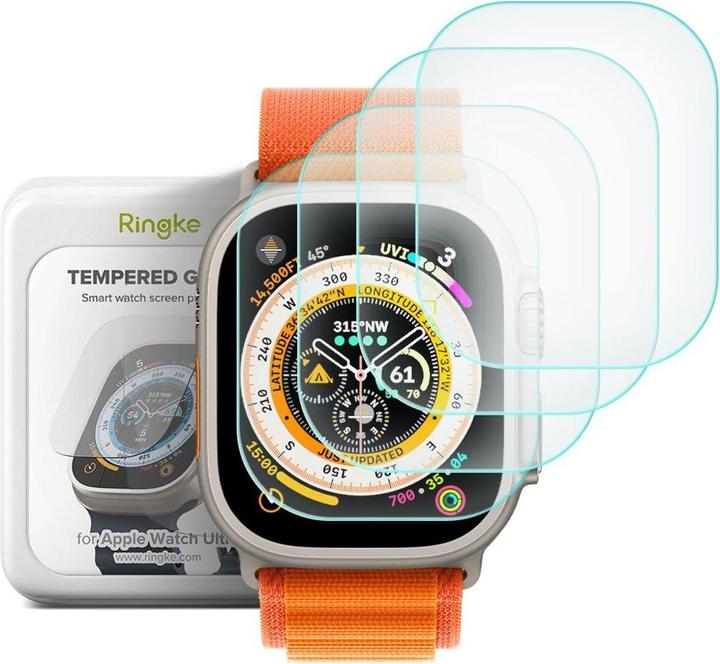 Ringke Apple Watch Ultra Protecteur d'écran en verre trempé (4pcs) Transparent