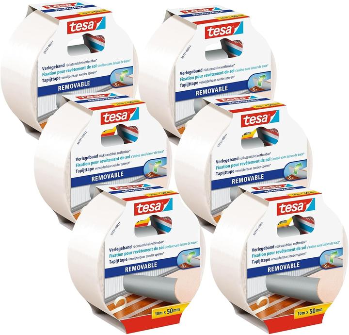 Image du produit tesa 6x ruban de pose REMOVABLE, ruban adhésif double face, s'enlève sans laisser de traces, pack de six (50 mm)
