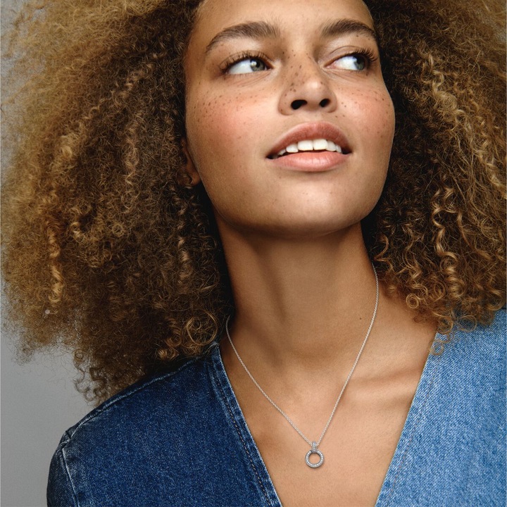 Actual product image Pandora Necklace with double circle pendant (Sterling silver 925, 45 cm)
