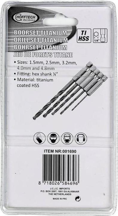 Produktbild ProPlus Bohrerset 5-teilig Titan 1,5/2,5/3,2/4,0/4,8 mm (2,5, 4,0, 4,8 mm - 12,7 mm, 1,5, 3,2)