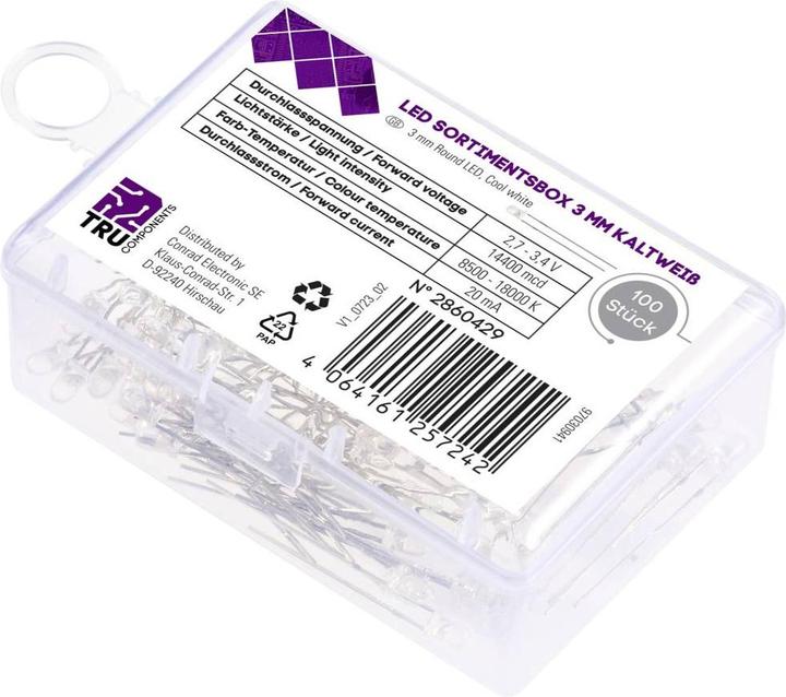 Actual product image Tru Components LED wired Cold White Round Clear 14400 mcd 30 ° 20 mA 2.7 V, 3.