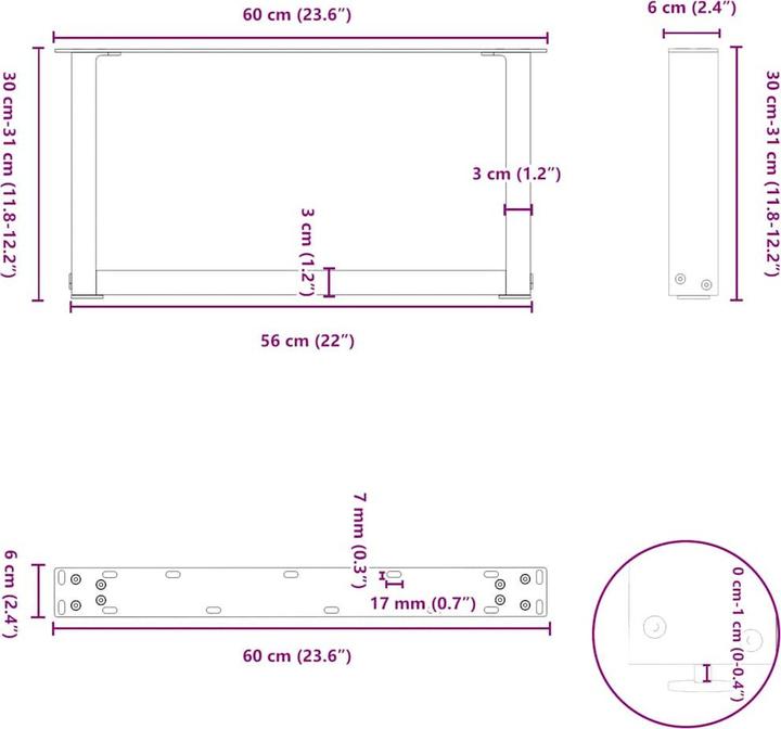 Actual product image VidaXL U-shaped coffee table legs 2 pcs. Anthracite 60x(30-31) cm steel table leg