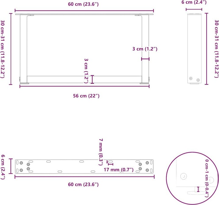 Image du produit VidaXL Pieds de table basse en U 2 pcs. Anthracite 60x(30-31) cm Pied de table en acier