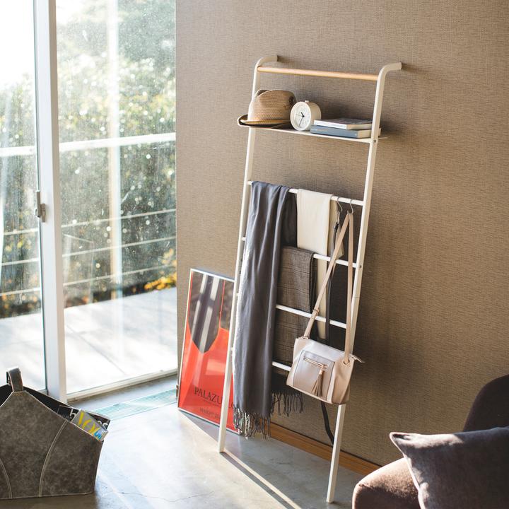 Actual product image Yamazaki Leaning clothes ladder with TOWER shelf