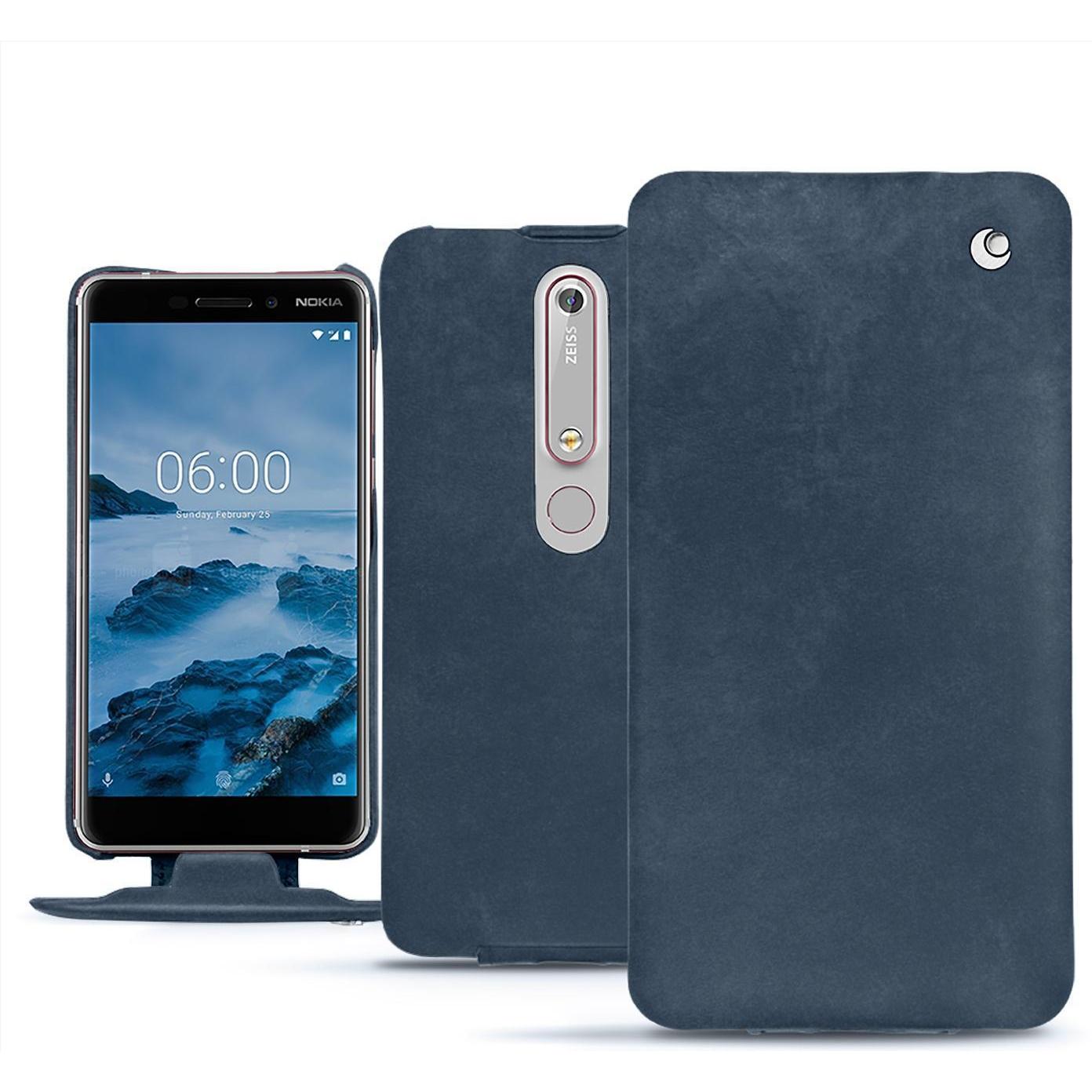 Noreve Lederschutzhülle vertikal (Nokia 6 (2018)), Smartphone Hülle, Blau