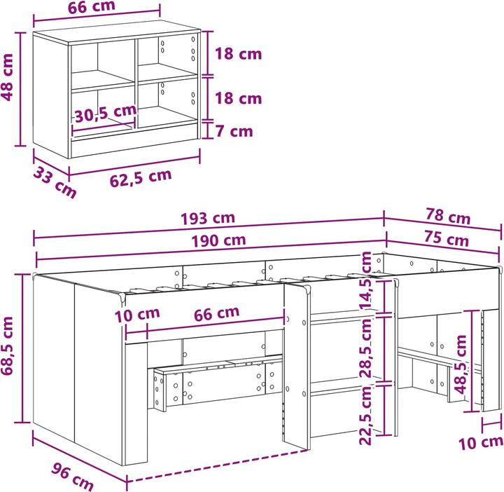 Produktbild vidaXL Loft Bett (75 x 190 cm)