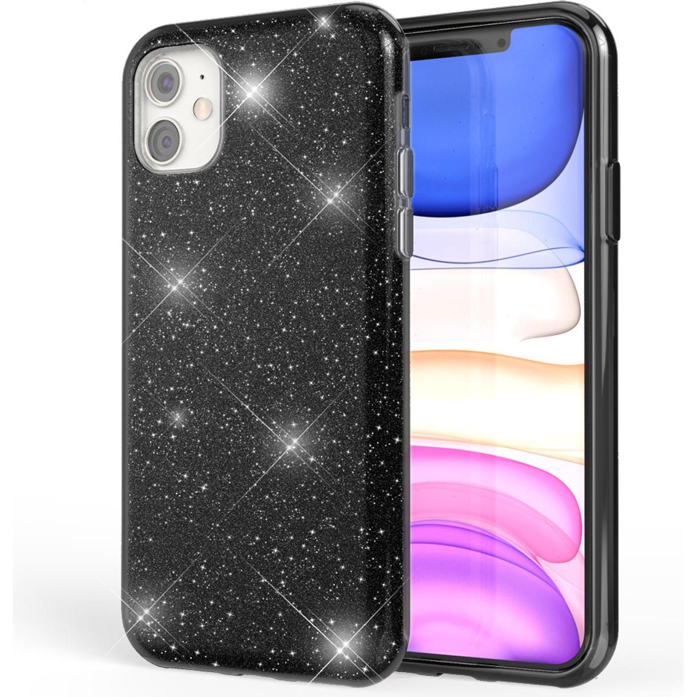 Nalia Glitzer Hülle (Apple iPhone 11), Smartphone Hülle, Schwarz