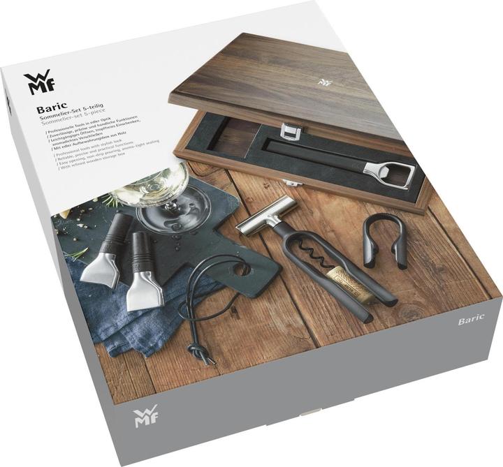 Produktbild WMF Sommelier Weinset 5tlg Korkenzieher Flaschenverschluss Walsnussholzbox Baric (Sommelier Set)