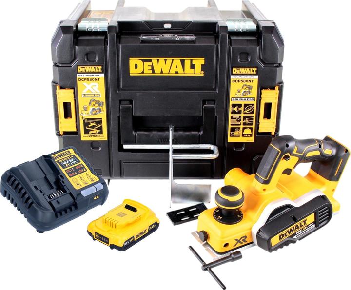 DeWalt DCP 580 D1 18 V Rabot sans fil 82 mm avec boîtier TSTAK VI + 1x battery DCB 183 2,0 Ah + 1x