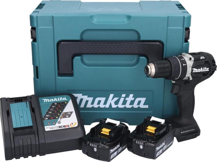 Produktbild Makita DHP 484 RFJB Akku Schlagbohrschrauber 18 V 54 Nm Brushless Schwarz + 2x Akku 3,0 Ah + Ladege (Akkubetrieb)