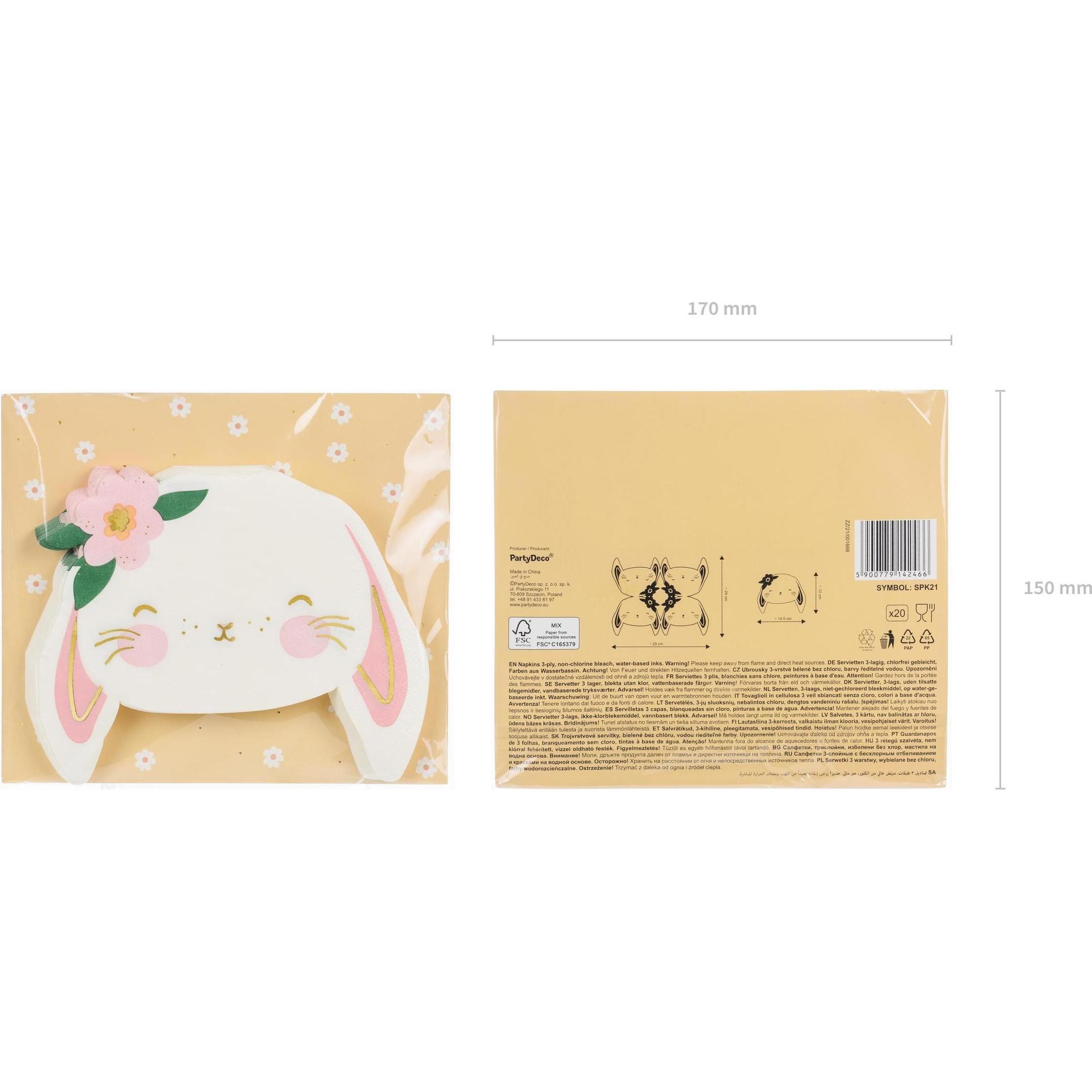 Thumbnail - Partydeco, Servietten, Osterhase Serviette 20 Stück, Rosa/Weiss (20 x, 15.5 x 1 x 17.5 cm)