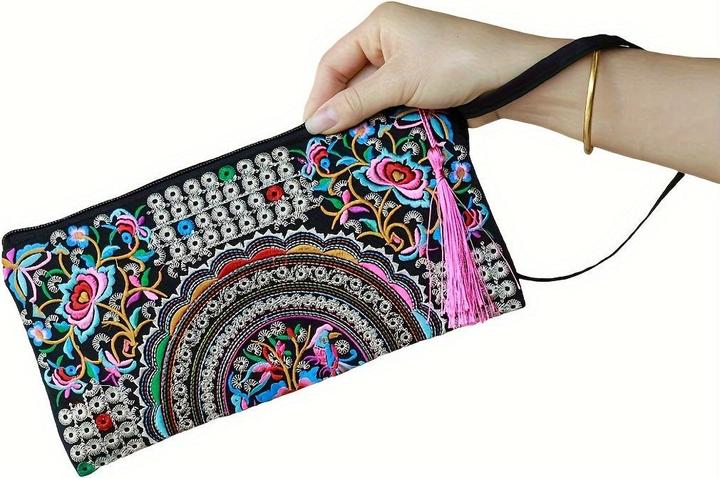Immagine prodotto Only-Bags.Store 1 Stück Bohemian bestickte Kupplung Geldbörse, Boho-Stil Armband, Mode-Accessoire, Polyester