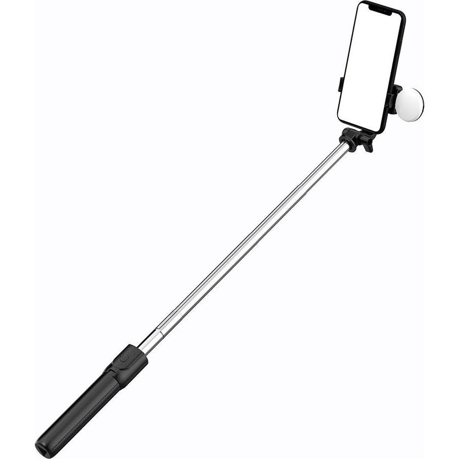 Hurtel Selfie stick WR1YXS telescopic tripod 0.71m with round lamp - black, Selfie Stick, Schwarz