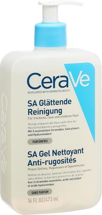 CeraVe SA Glättende Reinigung: mildes Reinigungsgel für Gesicht und Körper bei trockener Haut (Gel, 473 ml)
