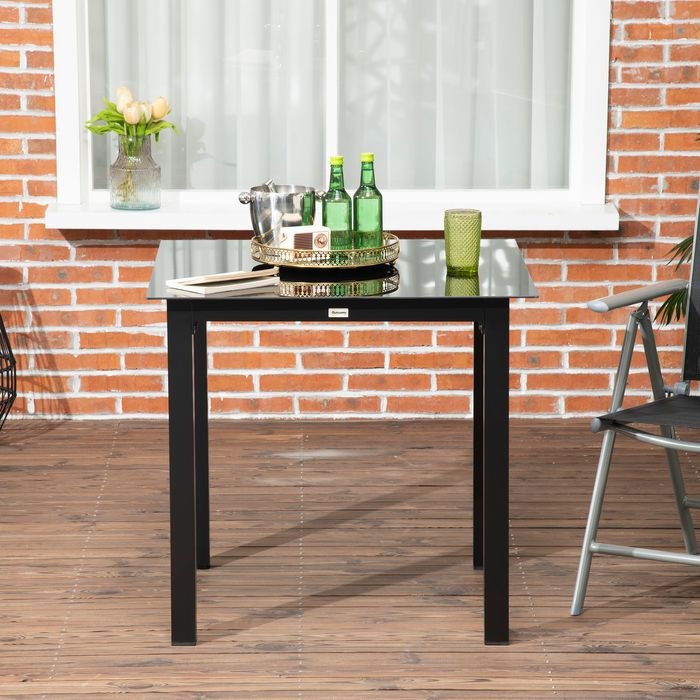 Produktbild Swisshandel24 Gartentisch Quadratisch 4 Personen Terrassentisch Hartglasplatte Alu Schwarz 80x80x74cm (80 cm)