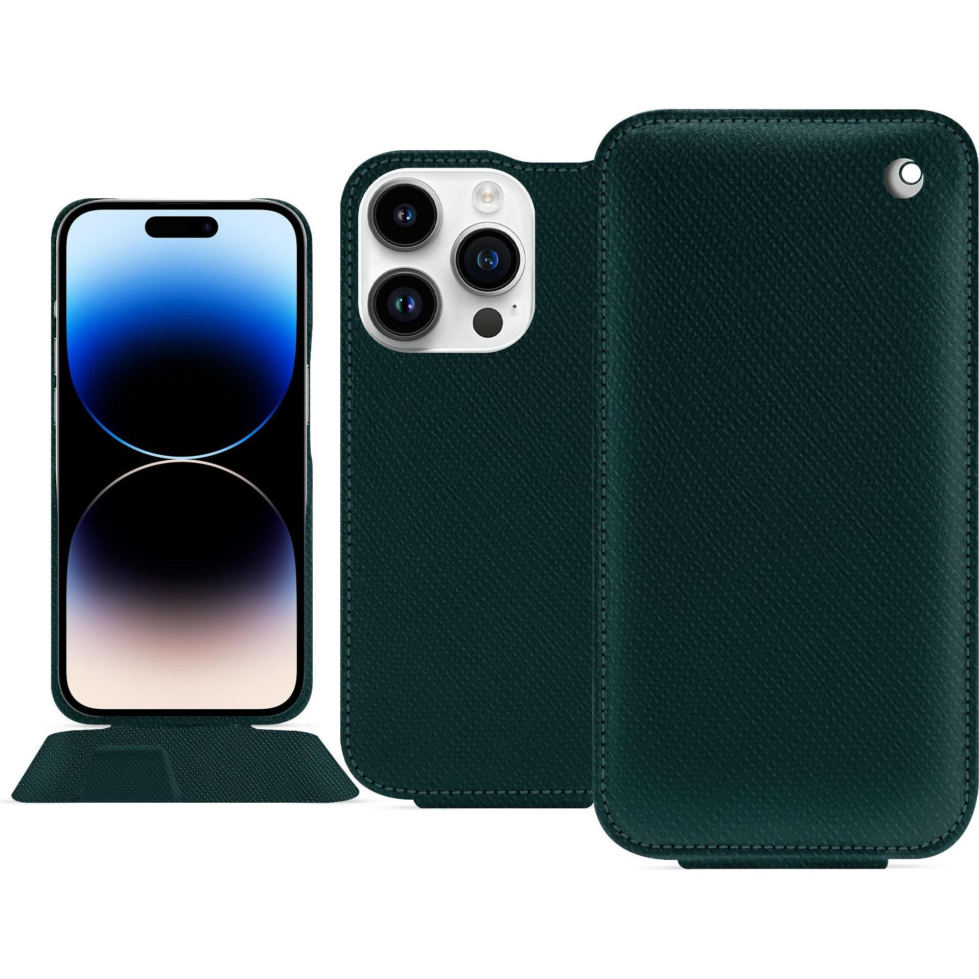 Noreve Lederschutzhülle vertikal (Apple iPhone 15 Pro), Smartphone Hülle, Grün