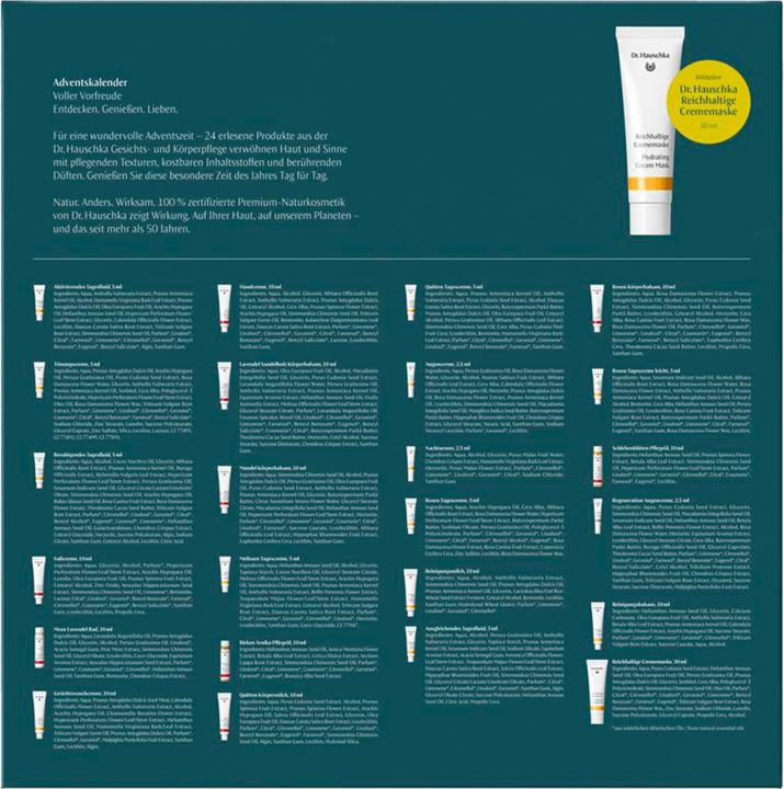 Valeurs nutritives et ingrédients Dr. Hauschka Calendrier de l'Avent 2023