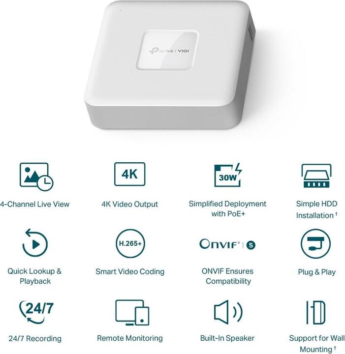Produktbild TP-Link NET VIDEO RECORDER 4CH/VIGI NVR1104H-4P (Netzwerk Videorecorder (NVR))