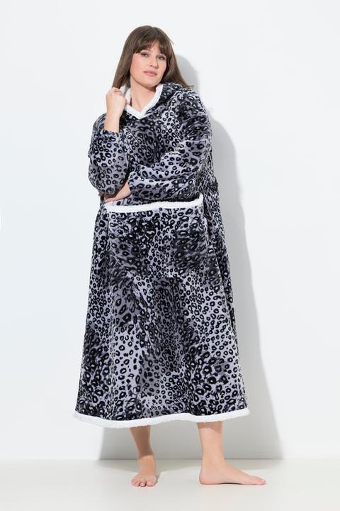 Produktbild Ulla Popken Loungewear-Poncho, Leomuster, Kapuze, Langarm, Tasche (42, 44, 46, 48)