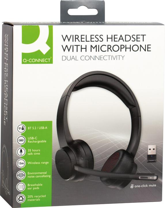 Actual product image Q-Connect Headset mit Mikrofon Stereo kabellos (Wireless, USB-A)