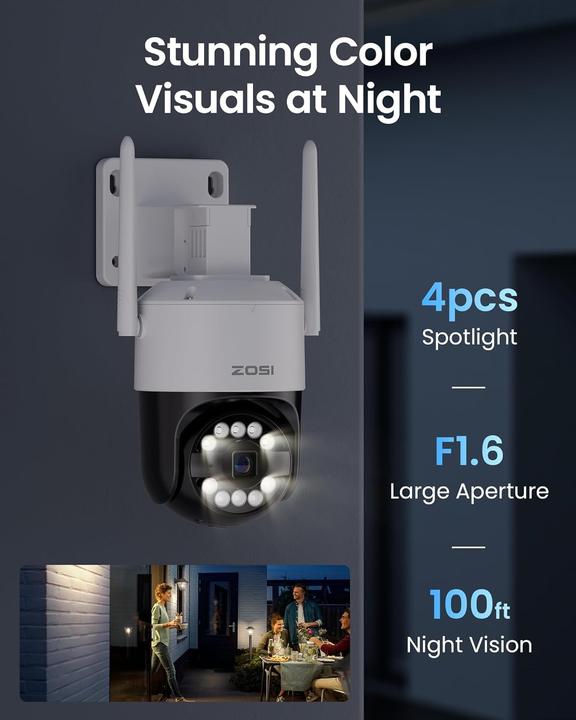 Immagine prodotto Zosi 3K Wi-Fi 6 Outdoor Überwachungskamera 360°, C296 5MP (2560 x 1440 Pixels)