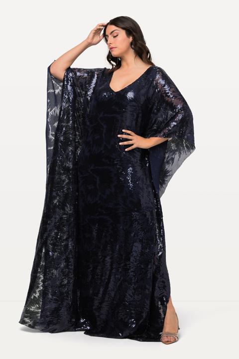 Image du produit Ulla Popken Robe de soirée doublée, esprit cape. Décolleté en V, manches 3/4. Paillettes. (50, 52)