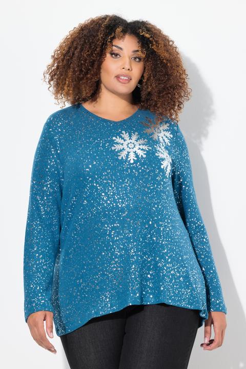 Produktbild Ulla Popken Sweatshirt, Schneeflocken, V-Ausschnitt, Langarm (50, 52)