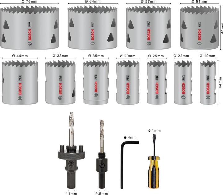 Produktbild Bosch Professional Zubehör PRO Multi Material Lochsägen-Set, 17-tlg. (19, 22, 25, 29, 38, 44, 51, 57, 64, 76, 35 Millimeter)