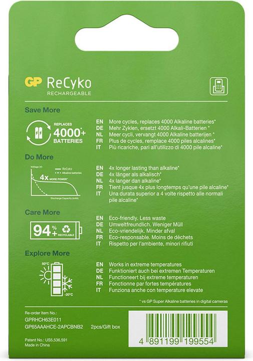 Actual product image GP Batteries Charger GP 1x4 GP Recyko Nimh Ackus AAA 650mah Dect-Telephon (1 pcs., AAA, 650 mAh)