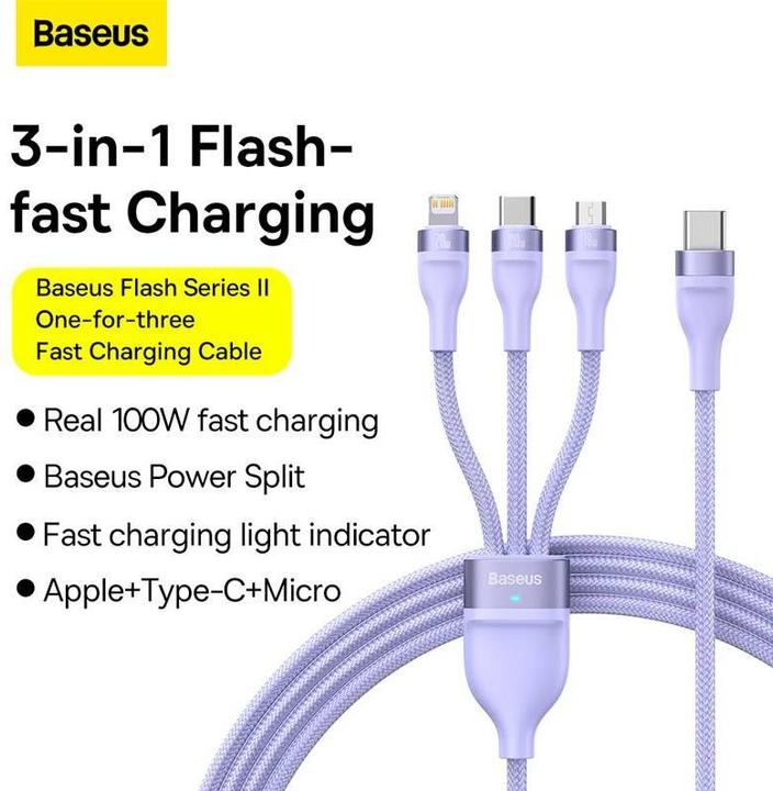Produktbild Baseus USB C – USB C/Lightning/Micro USB (1.50 m, USB 3.2 Gen 1, 100 W)