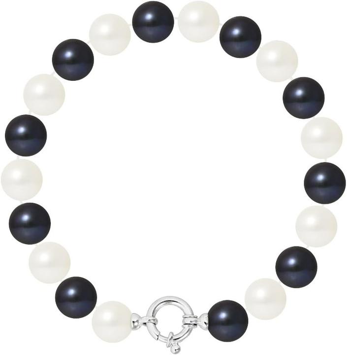 Immagine prodotto Pearls Bracciale con perle d'acqua dolce bianche e nere (18 cm, Argento)
