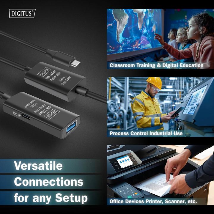 Actual product image Digitus Active USB 3.2 Gen1 5G extension cable, USB-C - USB-A, 10m (10 m, USB 3.2 Gen 1)