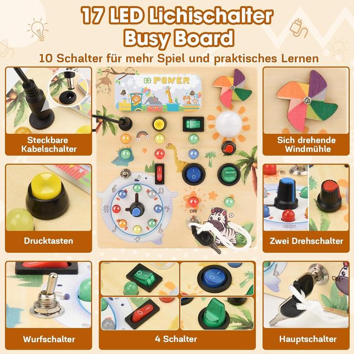 Image du produit Milfech Montessori Busy Board mit LED-Lichtschalter