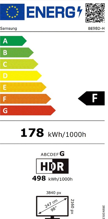Etichetta energetica Samsung Business TV BE85D 98" 16/7 250 cd/m (3840 x 2160 pixel, 98")