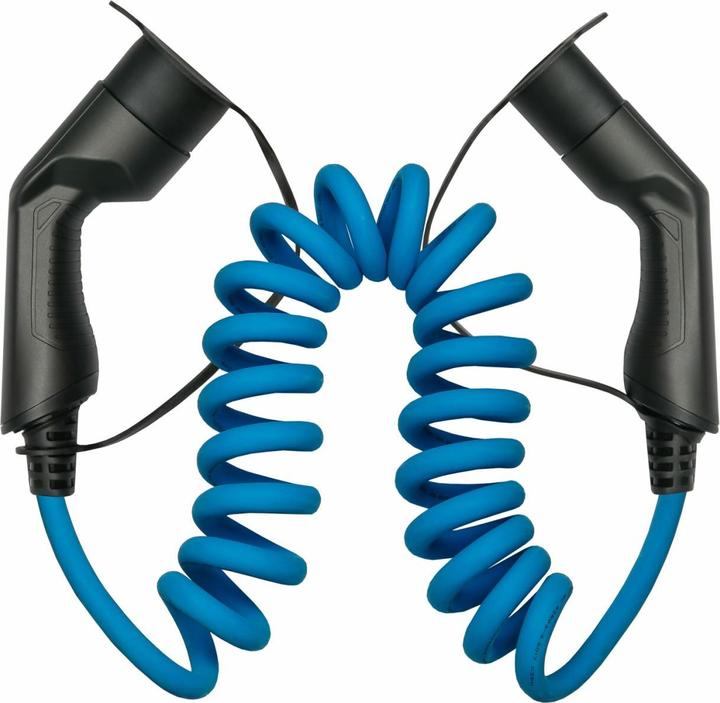 Actual product image Kabelmeister E-car spiral charging cable, type 2 plug to socket, 32 A, 5 m, blue (Type 2, 22 kW, 32 A, 5 m)