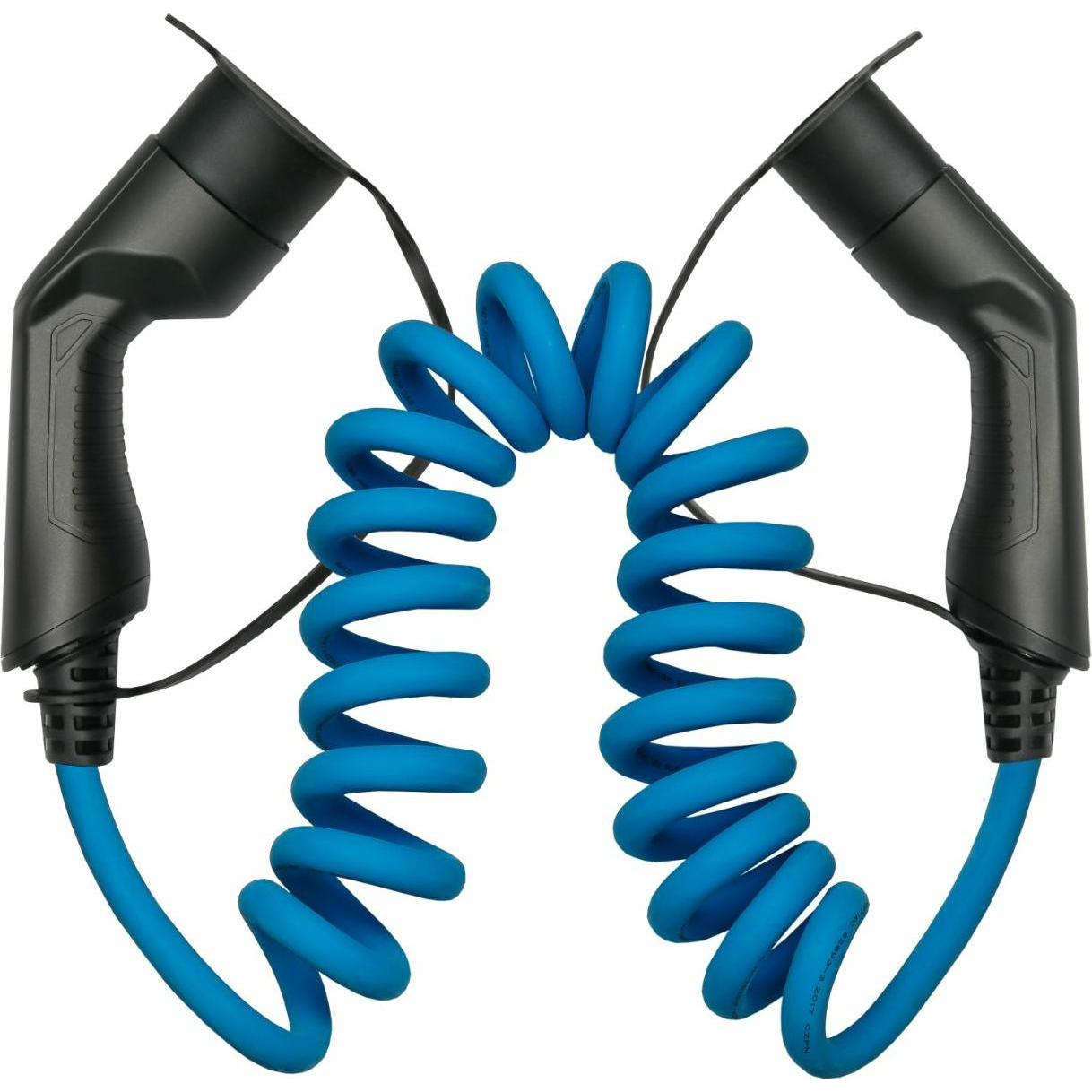Kabelmeister, Cavo di ricarica per auto elettrica, Cavo di ricarica a spirale per auto elettriche, da spina a presa di tipo 2, 32 A, 5 m, blu (Tipo 2,