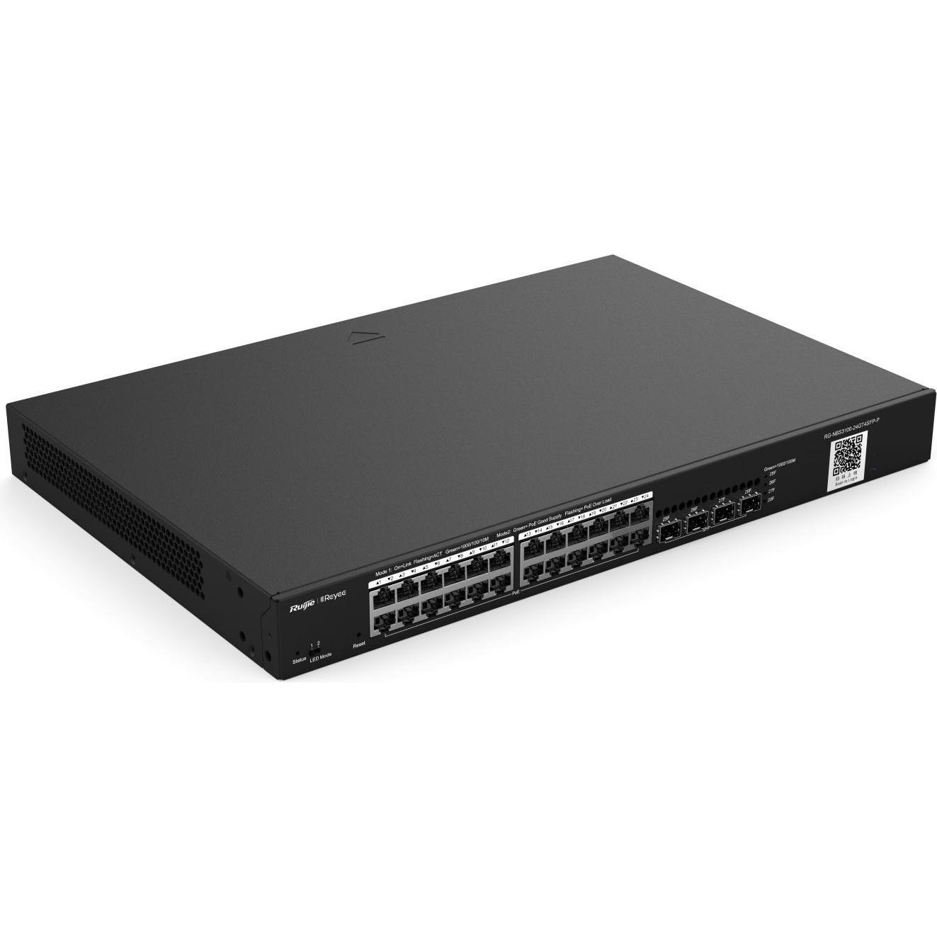 Ruijie SWITCH REYEE RG-NBS3100-24GT4SFP-P 5-PORT 10/100 MBPS DESKTOP SWITCH (28 Ports), Netzwerk Switch, Schwarz