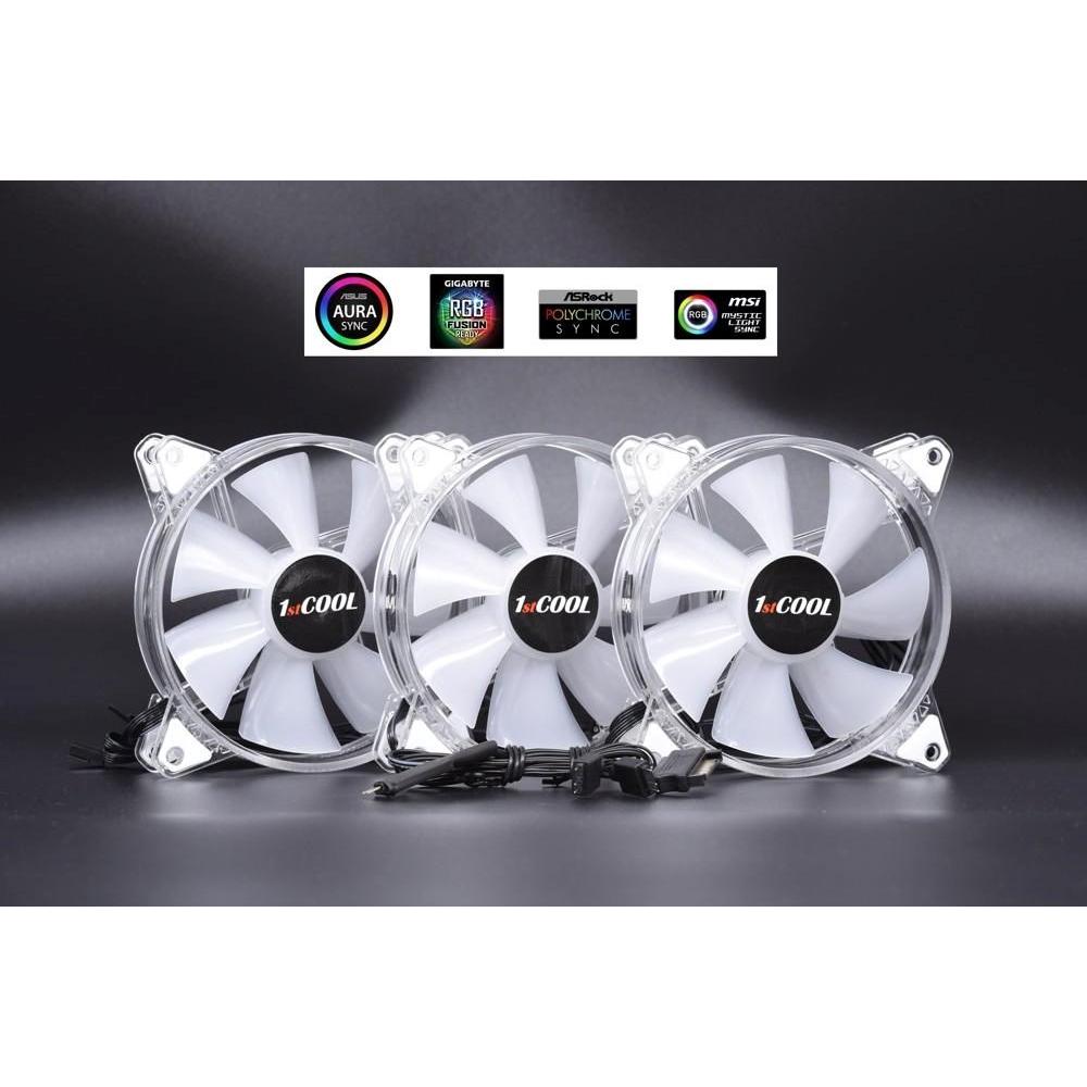 1st Cool 1stCOOL KIT AURA EVO CRYSTAL ARGB 3x CRYSTAL White Ventola da 120 mm + controller ARGB Nano (120 mm, 3 x), Ventola PC, Bianco