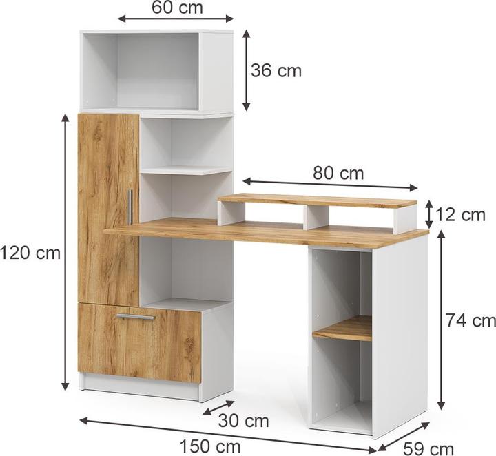 Produktbild Vicco Schreibtisch Tomy, Weiss/Goldkraft Eiche, 150 x 59 cm 4er Set