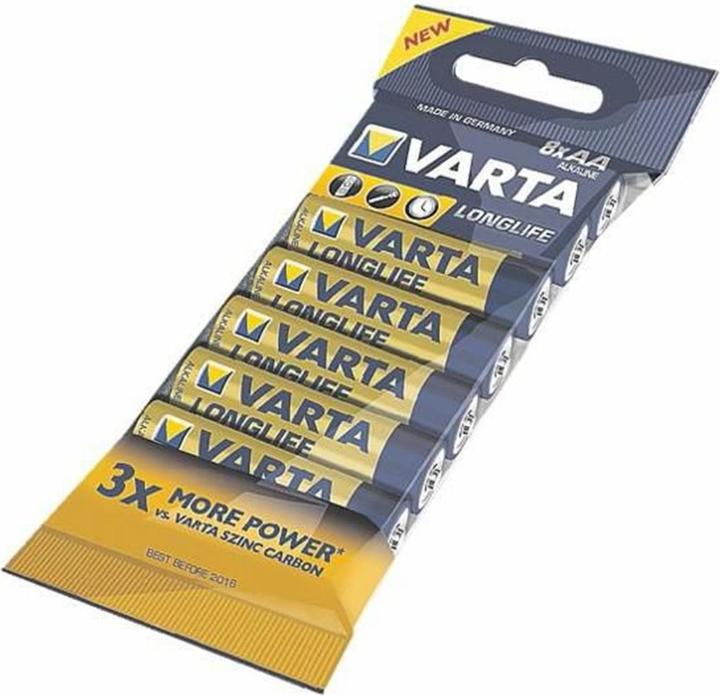 Varta 1x8 Longlife AA LR 6 Folienverpackung (8 Stk., AA / LR6 / LR06 / Mignon / R6 / R14505, 2800 mAh)