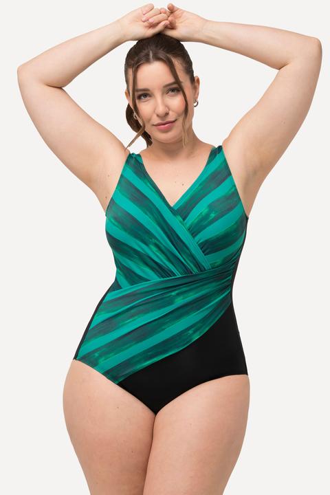 Image du produit Ulla Popken Maillot de bain à bonnets souples. Rayures et décolleté esprit cache-coeur. Matière recyclée. (62)