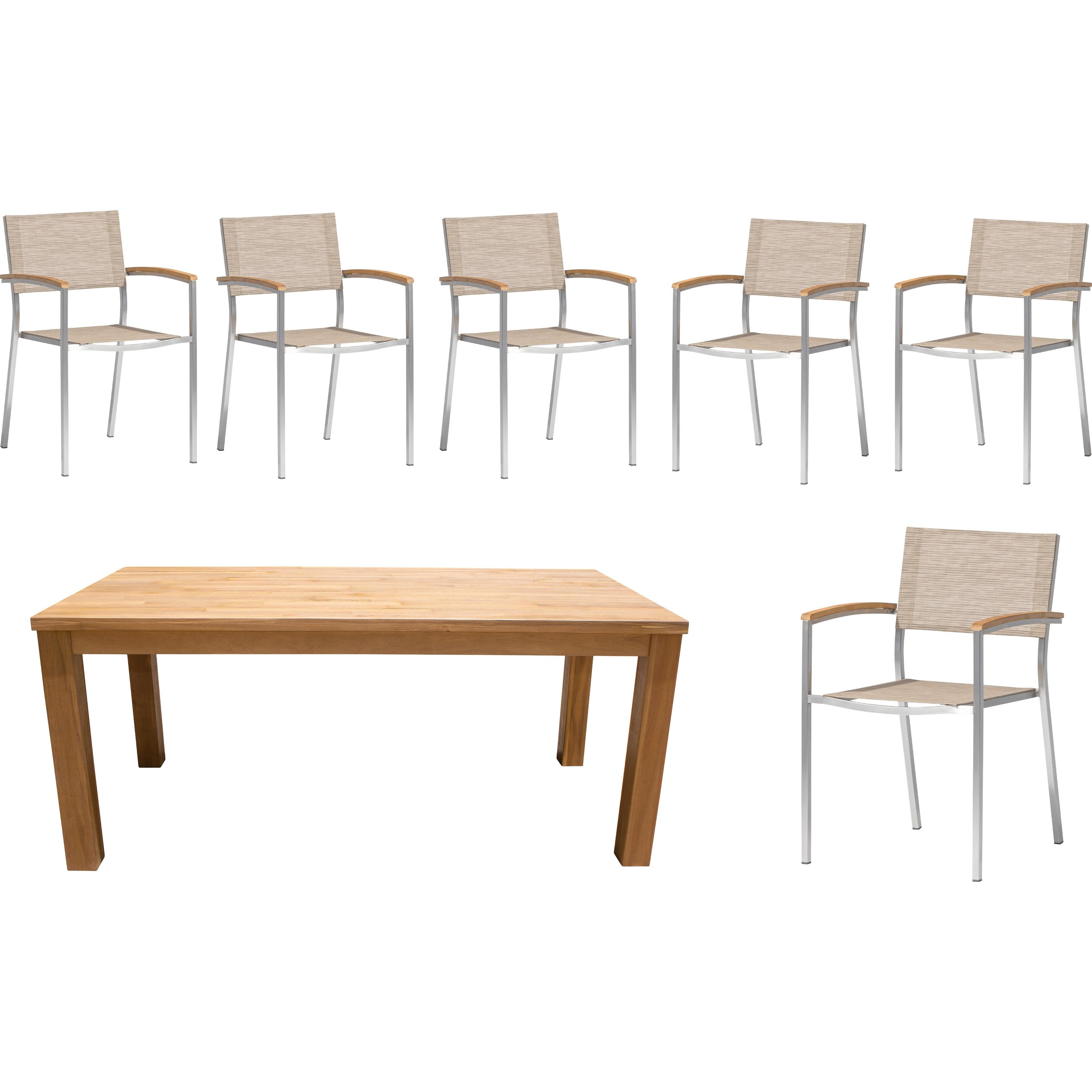 Acamp, Gartentisch + Balkontisch, Set 6x SKYE Stapelsessel + 1x OLD JAVA Tisch (180 cm)